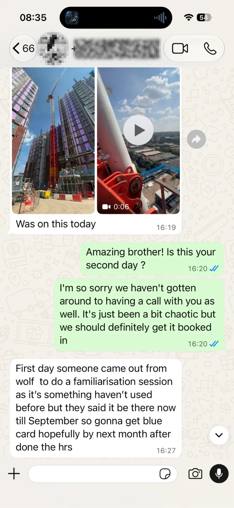 WhatsApp photos and a video sent from a high rise site the student was working on